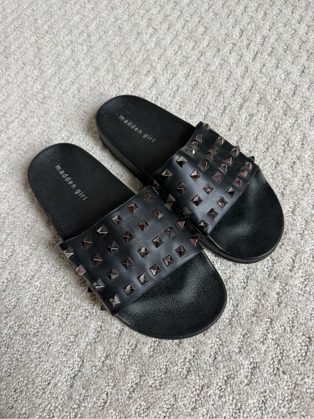Madden Girl Black Studded Slide Sandals